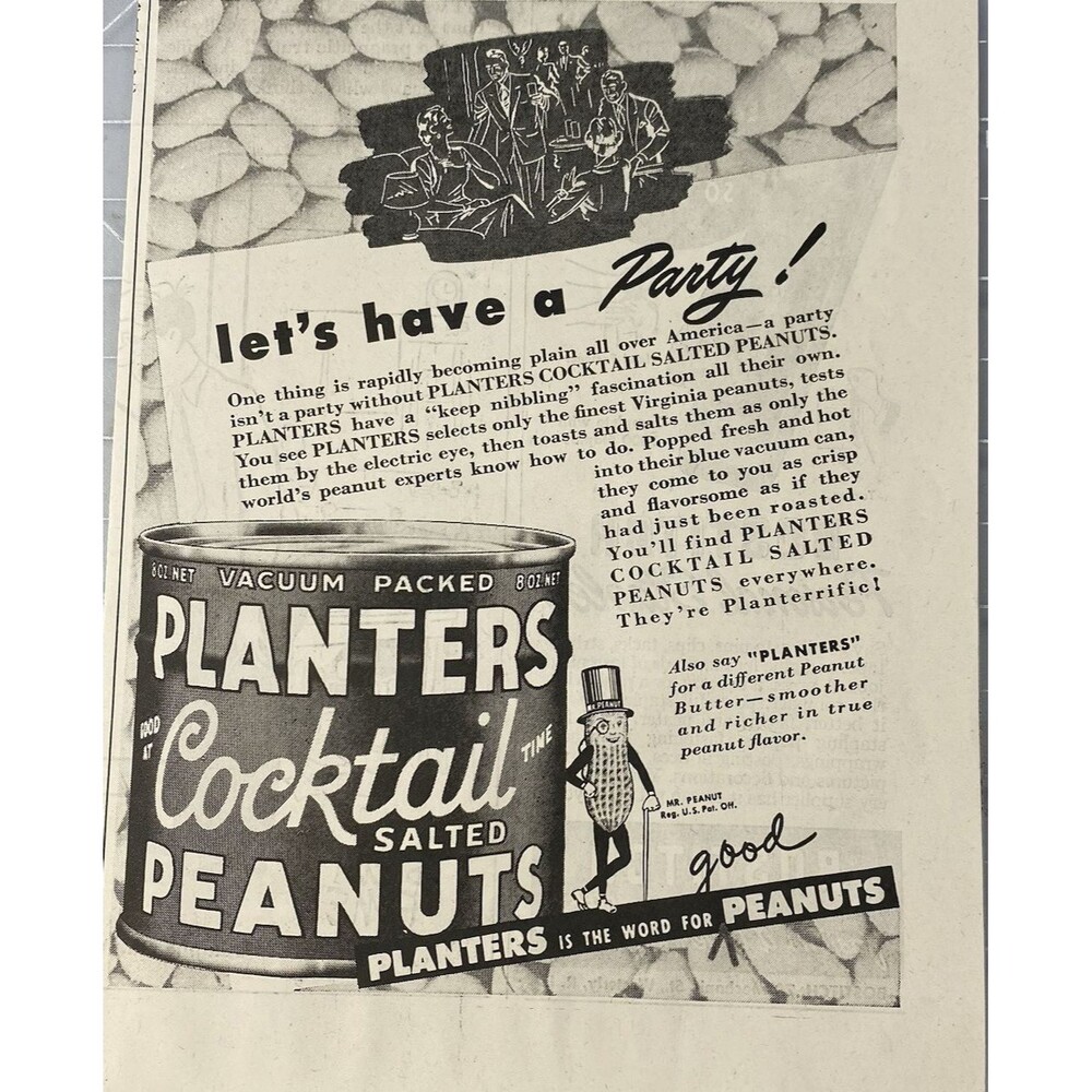 Planters Cocktail Peanuts "Let's Have A Party!" Vintage Print Ad 1948